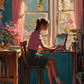 Cozy study wallpaper