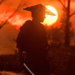 Samurai sunset wallpaper