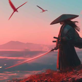 Samurai sunset wallpaper