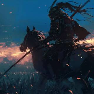 Samurai sunset wallpaper