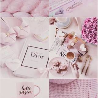 Pink Dior collage wallpaper