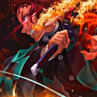 Tanjiro fire breathing wallpaper
