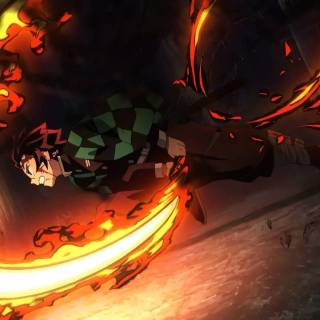 Tanjiro fire breathing wallpaper