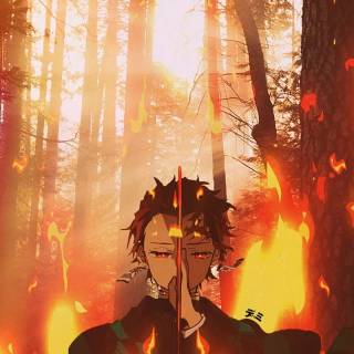 Tanjiro fire breathing wallpaper