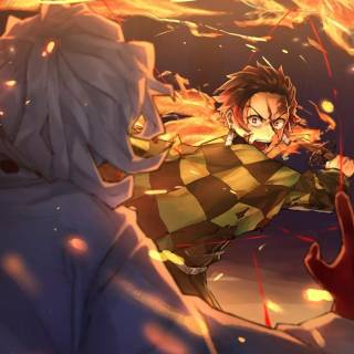 Tanjiro fire breathing wallpaper