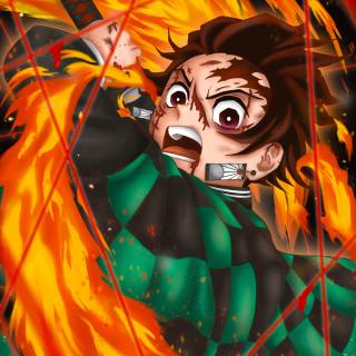 Tanjiro fire breathing wallpaper