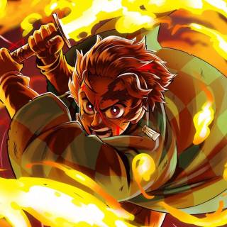 Tanjiro fire breathing wallpaper