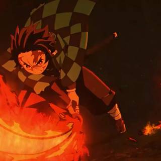 Tanjiro fire breathing wallpaper