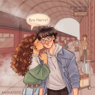 Hermione and Harry Potter kissing wallpaper