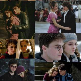 Hermione and Harry Potter kissing wallpaper