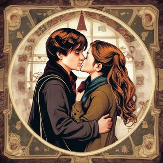 Hermione and Harry Potter kissing wallpaper