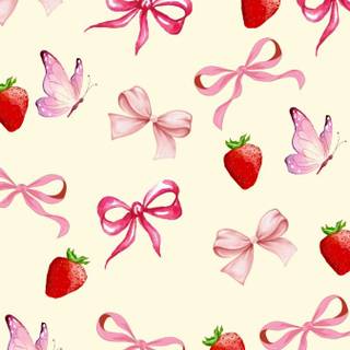 Bow with strawberries wallpaper