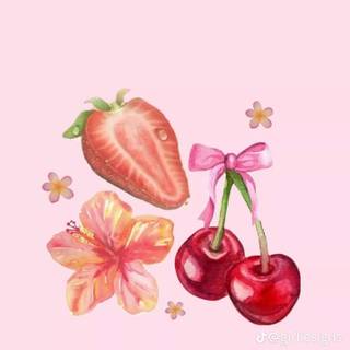 Bow with strawberries wallpaper