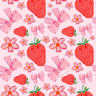 Bow with strawberries wallpaper