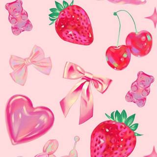 Bow with strawberries wallpaper