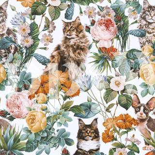 Cat with flowers desktop wallpaper