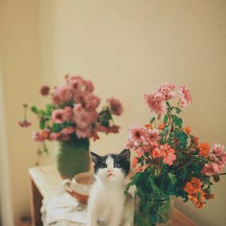 Cats in flowers wallpaper
