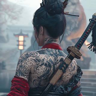 Female samurai iPhone wallpaper