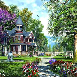 Flower house wallpaper