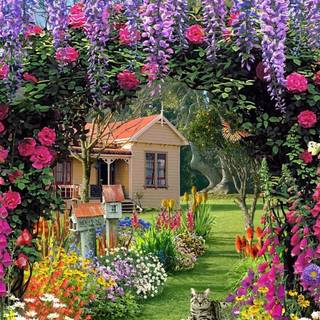 Flower house wallpaper