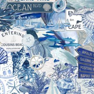 Cute blue summer collage wallpaper