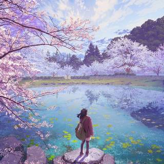 Anime nature spring wallpaper