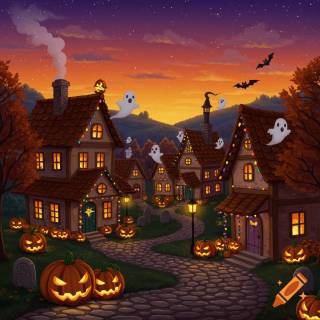 Halloween small town wallpaper
