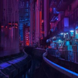 Cyberpunk city aesthetic pink wallpaper