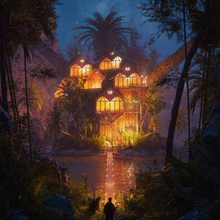 Tree house 4k wallpaper