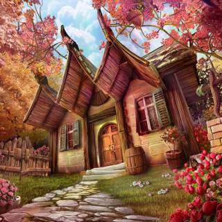 Fantasy cottage wallpaper