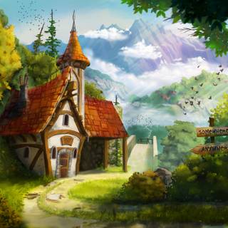 Fantasy cottage wallpaper