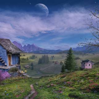 Fantasy cottage wallpaper