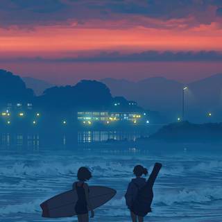 4k beach anime wallpaper