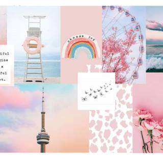 Pink aesthetic collage desktop wallpaper