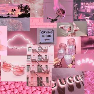 Pink aesthetic collage desktop wallpaper