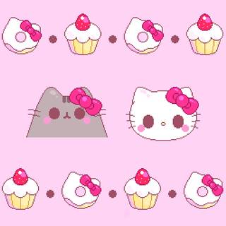 Pusheen and Hello Kitty wallpaper