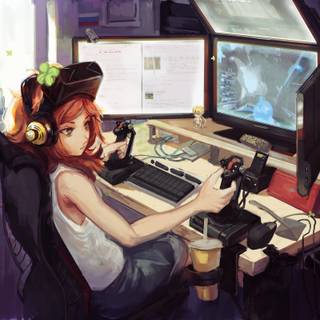 Retro computer anime wallpaper