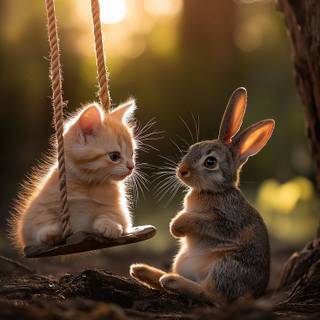 Bunny and cat wallpaper