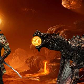 Samurai and dragon wallpaper