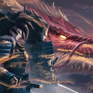 Samurai vs dragon 4k wallpaper