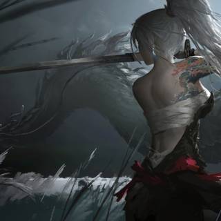 Samurai vs dragon 4k wallpaper