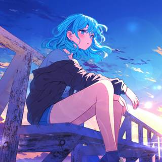 Blue anime girl phone wallpaper