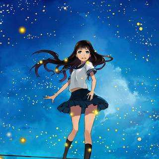 Blue anime girl phone wallpaper