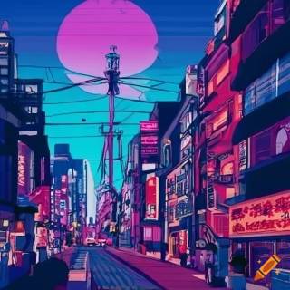 90s retro city anime wallpaper