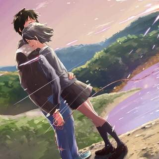 Anime hug wallpaper
