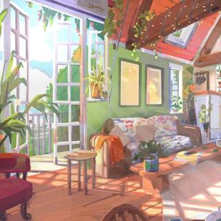 Cozy anime room wallpaper