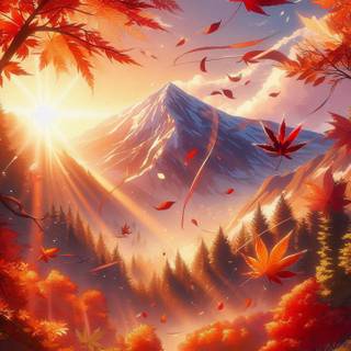Autumn mountain anime wallpaper