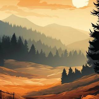 Autumn mountain anime wallpaper