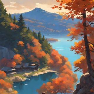 Autumn mountain anime wallpaper