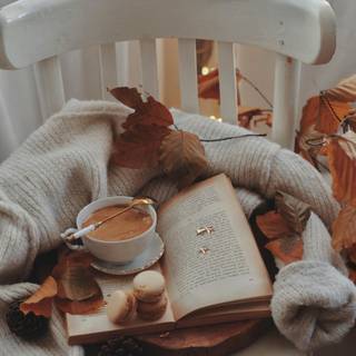 Cozy autumn book wallpaper